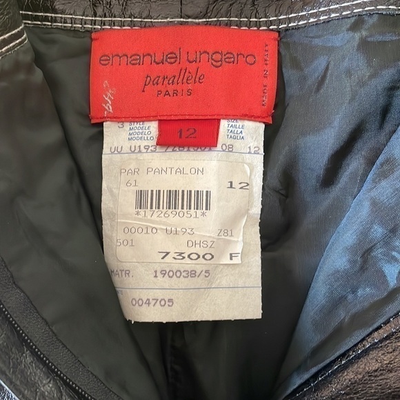 emanuel Ungaro Genuine Pigskin High Waisted Lined Rhinestone Pants Vintage - Picture 3 of 11